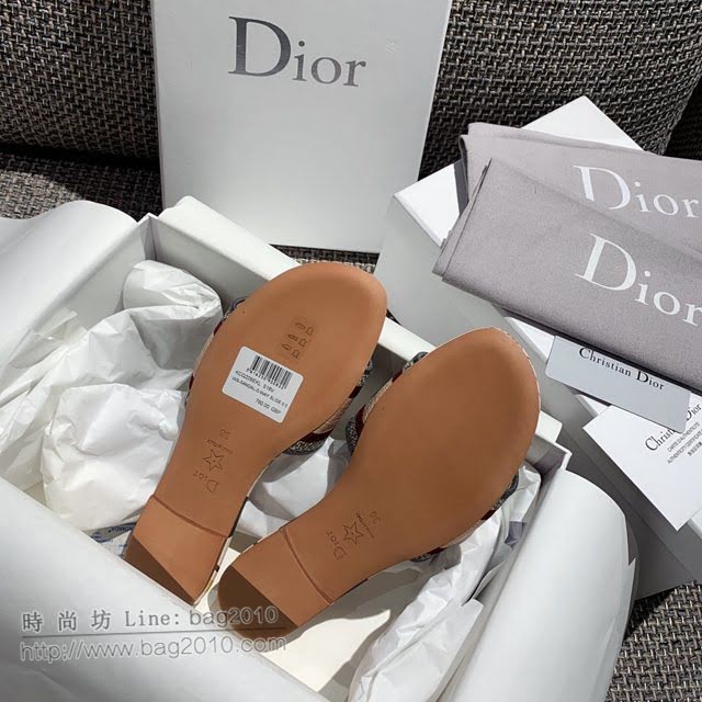 DIOR女鞋 迪奧2021專櫃新款磨砂新大底涼拖 Dior一字型刺繡平拖  naq1500